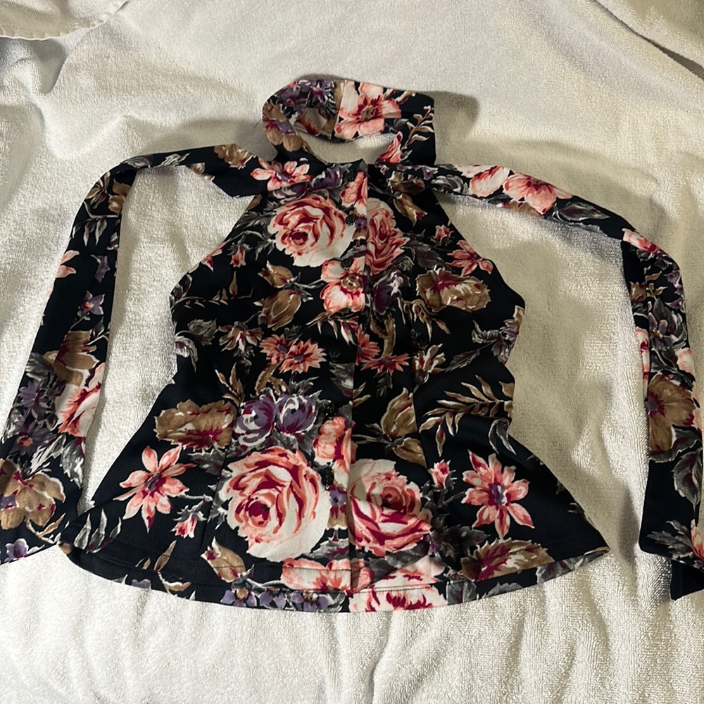 Vintage 70’s Sears Jr. Bazaar Floral Open Back Halter Top With Tie